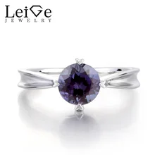 Leige Jewelry Lab Alexandrite Ring Engagement Ring Solitaire Ring Round Cut Fine Gemstone 925 Sterling Silver June Birthstone