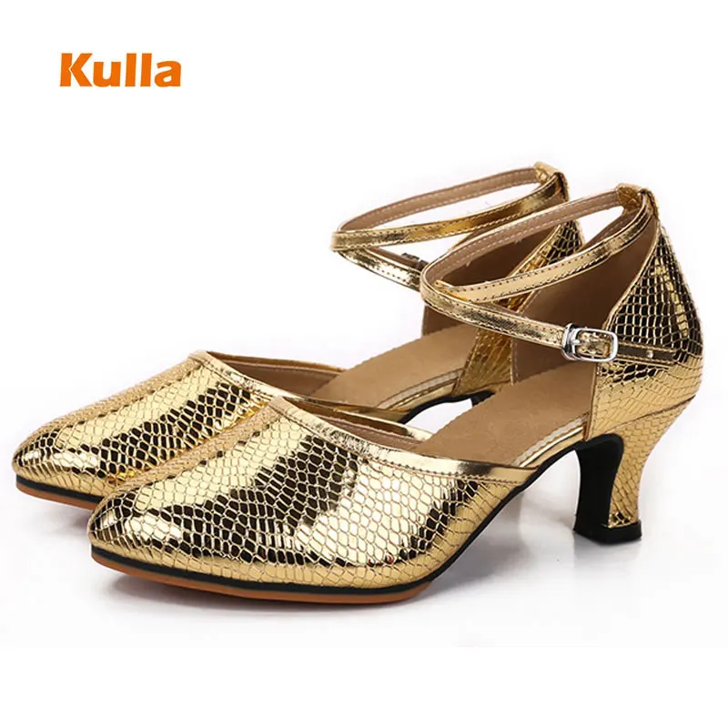 Pink/Gold Sequin Latin Tango Salsa Dance Shoes For Women Closed Toe