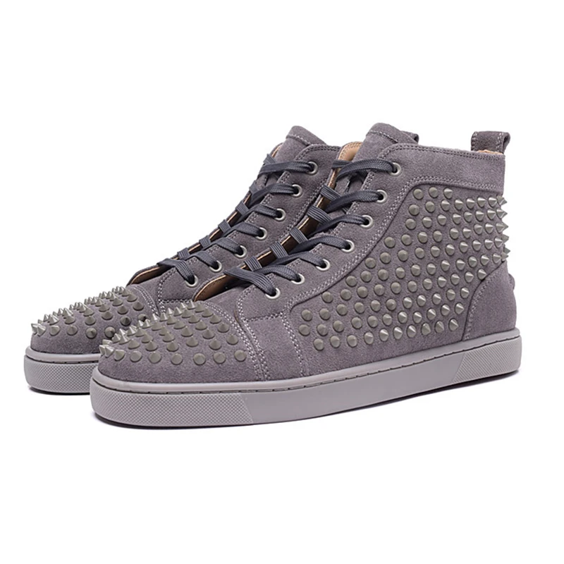 

Fashion Suede Leather Mens Loafers Rivets High Top Lace Up Trainers Sneakers Male Shoes Outdoor Walking Shoes zapatos de mujer