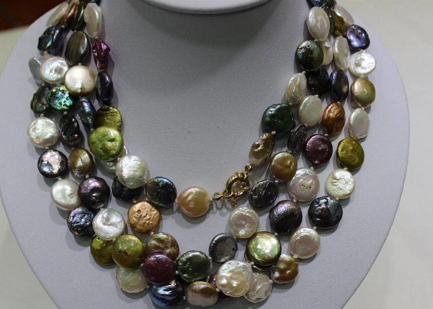 

Jewelr 006454 Long multi-color freshwater pearls necklace Coin 13-14mm 70INCH Alloy "handmade