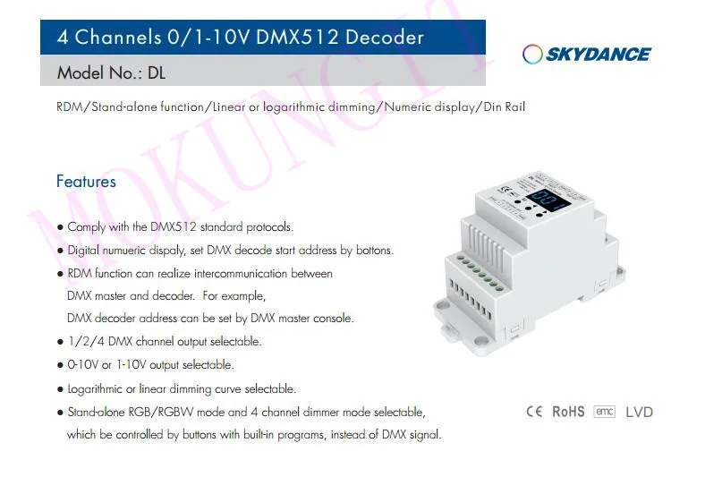 DMX512 to 4CH 0-10V Decoder DL Guideway DMX512 Signal Converter 0-10V LED Dimmer DMX 512 Signal to 0-10V Signal RGB/RGBW Control