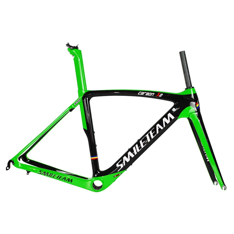 Smileteam полный углеродный шоссейный велосипед рама супер светильник DI2 и механические гоночный руль для велосипеда, углеродный комплект BB386 50/53/55/57 см - Цвет: Green Color