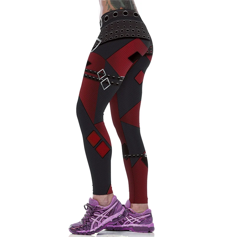 BlackArachnia Women New Fashion Harley Quinn Printed Gym Leggings Sports High Waist Yoga Leggings Hips Push Up Tights Yoga Pants - Цвет: W009 Red