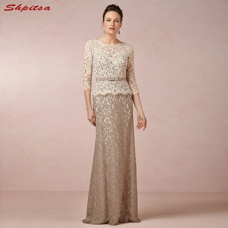 Champagne Moeder van de Bruid Jurken voor Bruiloften Lace Lange Mouwen Evening Prom Bruidegom Godmother Jurken Champagne Moeder van de Bruid Jurken voor Bruiloften Lace Lange Mouwen Evening Prom Bruidegom Godmother Jurken