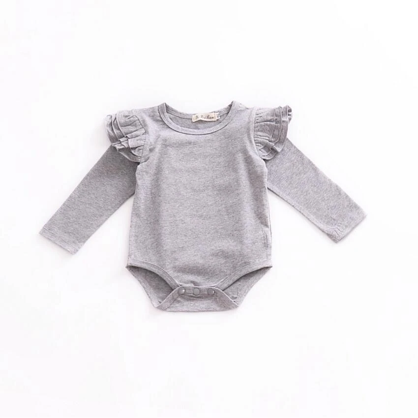 

girls TRIPLE flutter cotton ruffle long sleeve icing raglan romper