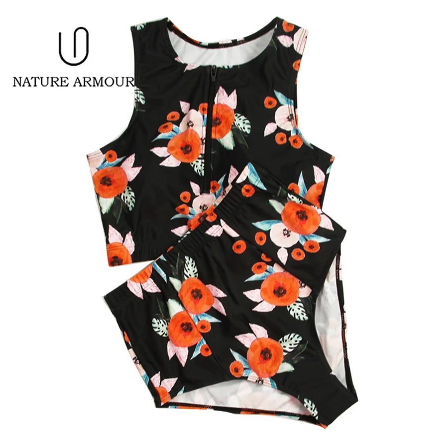 NATURE ARMOUR Sexy Bikinis tankini mujer Zipper Swimwear Women Hight Waist Swimsuit Push Up Beach Wear Bathing Suit Set Printed