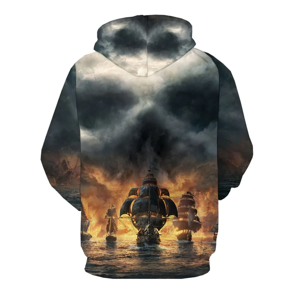 KYKU Brand Skull Sweatshirts men War Hoody Anime Flame Sweatshirt Printed Ocean 3d Printed Cloud Hooded Casual Long Sleeve