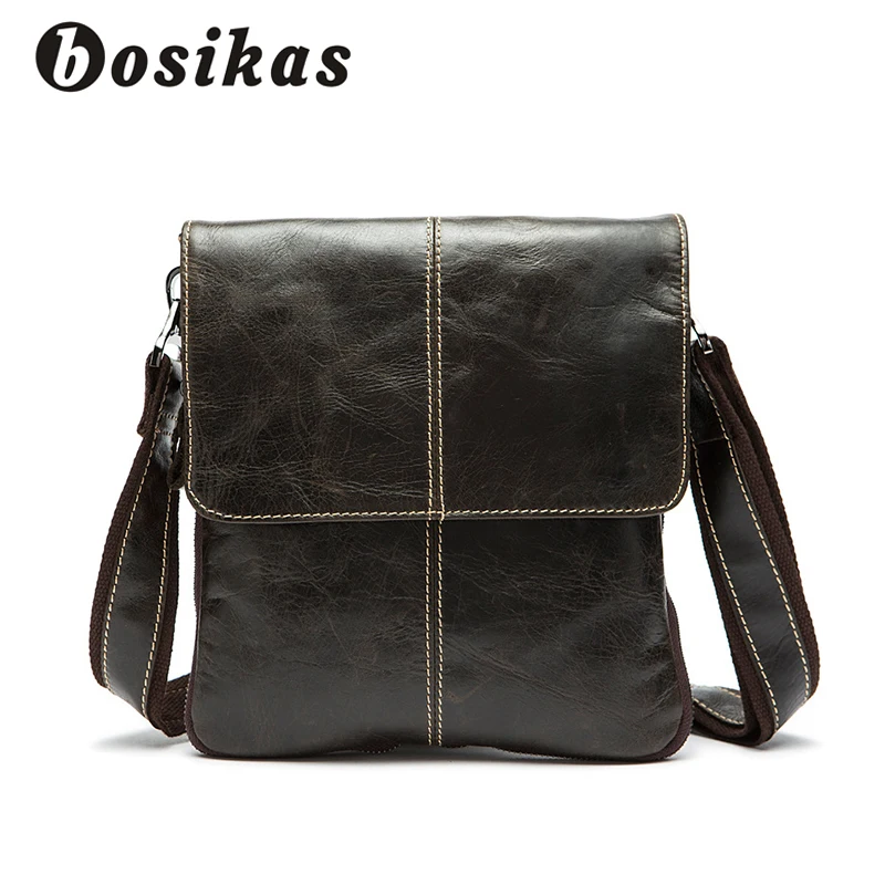 

BOSIKAS Genuine Leather Men Bag Cow Leather Crossbody Bags Shoulder Men Messenger Bags Small Casual Designer Handbags Man Bags