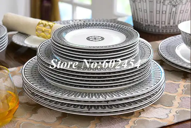 Online Shop Luxury Black Oval Bone China Dishes Plates Western