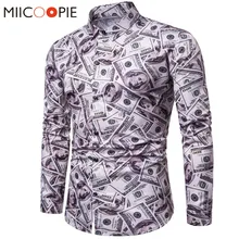 Мужские рубашки с длинным рукавом, повседневные, американский доллар, 3D принт, хип-хоп рубашки, мужские рубашки, Chemise Homme Manche Court, уличная одежда