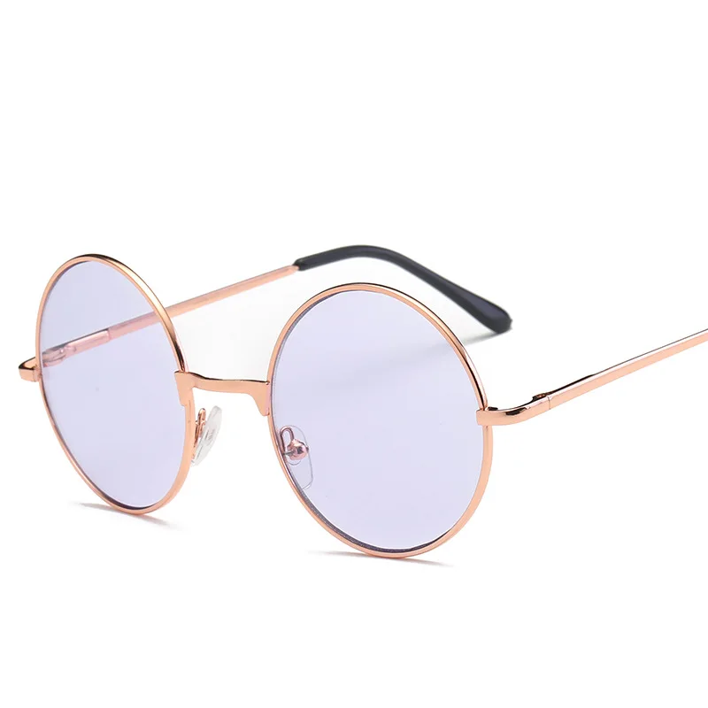 NYWOOH, женские, мужские круглые солнцезащитные очки, Ретро стиль, металлическая оправа, солнцезащитные очки для дам, оттенки, розовые тонированные очки, UV400 - Цвет линз: Фиолетовый