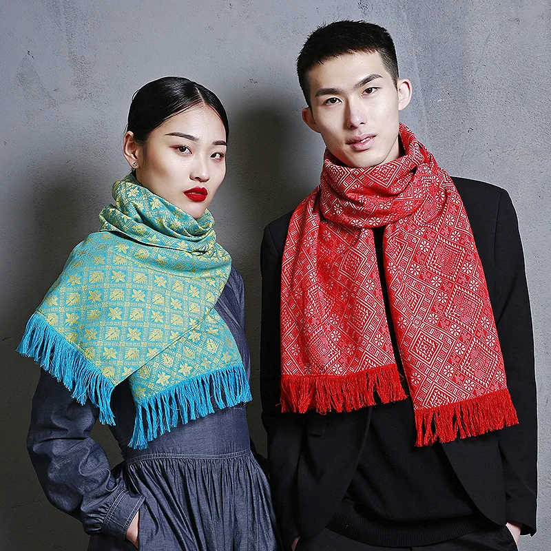 

MENOGGA Winter Scarf Women Velveteen Handmade Brocade Jacquard Classic Retro Tassel Shawls and Wraps Couple Scarves Women 2019