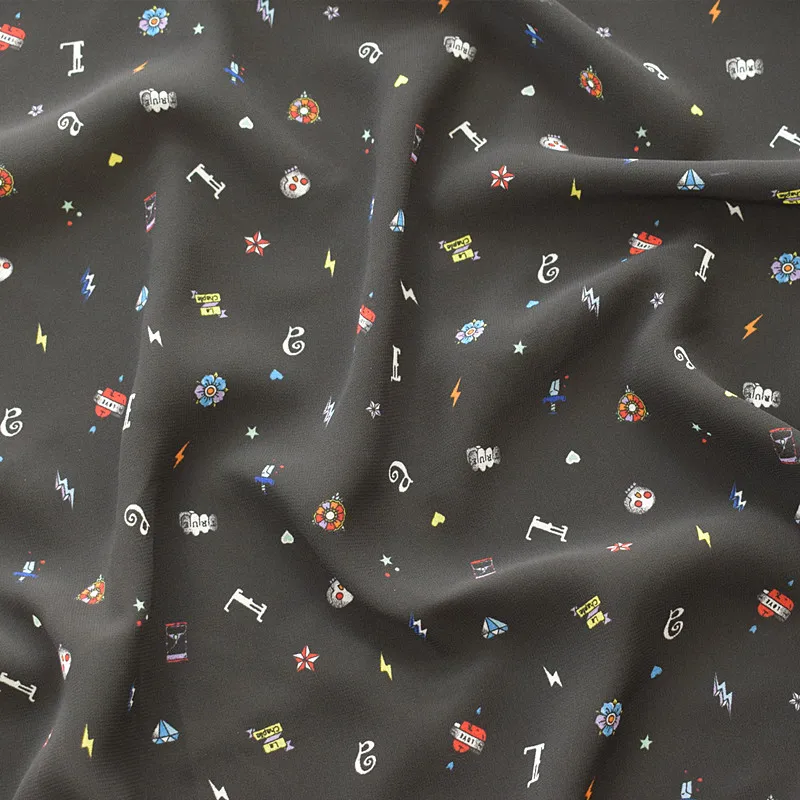 

1meters price,High viscose chiffon spring/summer calico fabric with black background and artistic soft clothing fabric