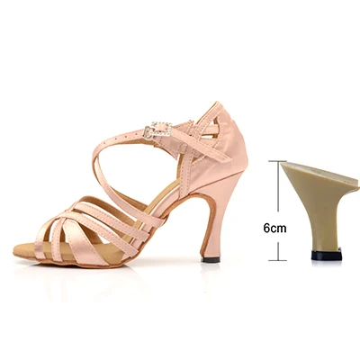 Ladingwu/Новинка; Брендовая обувь для латинских танцев; женская обувь для сальсы; бронзовая шелковая атласная танцевальная обувь; женская Обувь для бальных танцев; Каблук 10 см - Цвет: Skin tone 6cm