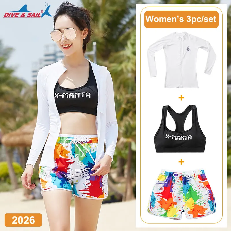 2026 Комплект из 2 частей Rash Guard рубашку и Мужские Шорты для купания Для мужчин Для женщин с длинным рукавом UPF 50+ UV закрытые купальные костюмы пляж костюм для серфинга мокрый - Цвет: 2026