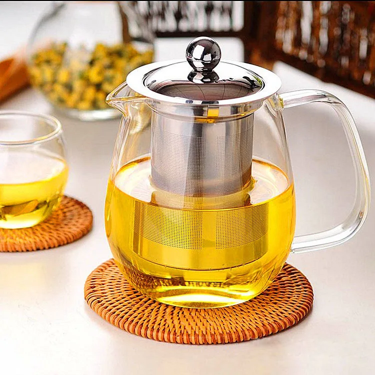 Brief Drinkware Heat Resistant Borosilicate Glass Teapot with Stainless