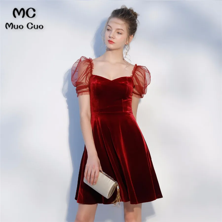 Real-Sample-Fashion-Burgundy-Taffeta-V-Neck-Backless-Short-Cocktail-Dresses-2018-Mini-Pleat-Cap-Sleeves (3)