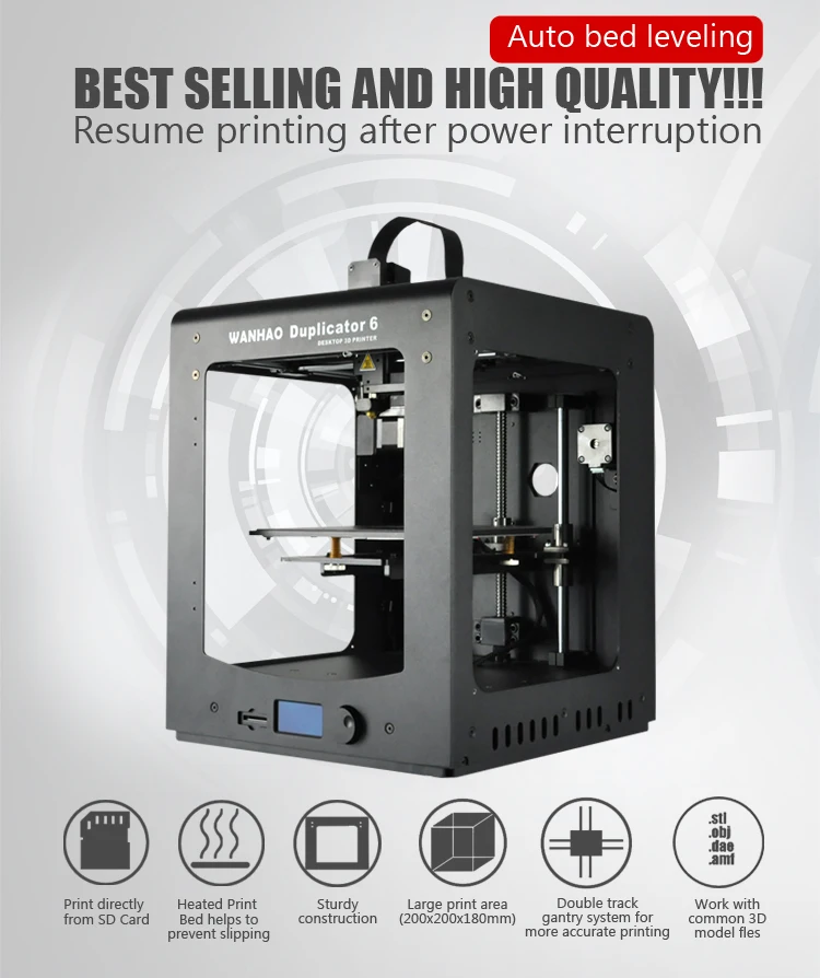 Топ продаж 3D принтер Wanhao D6 PLUS DIY FDM 3d принтер с автоматическим выравниванием печать с бесплатной нитью