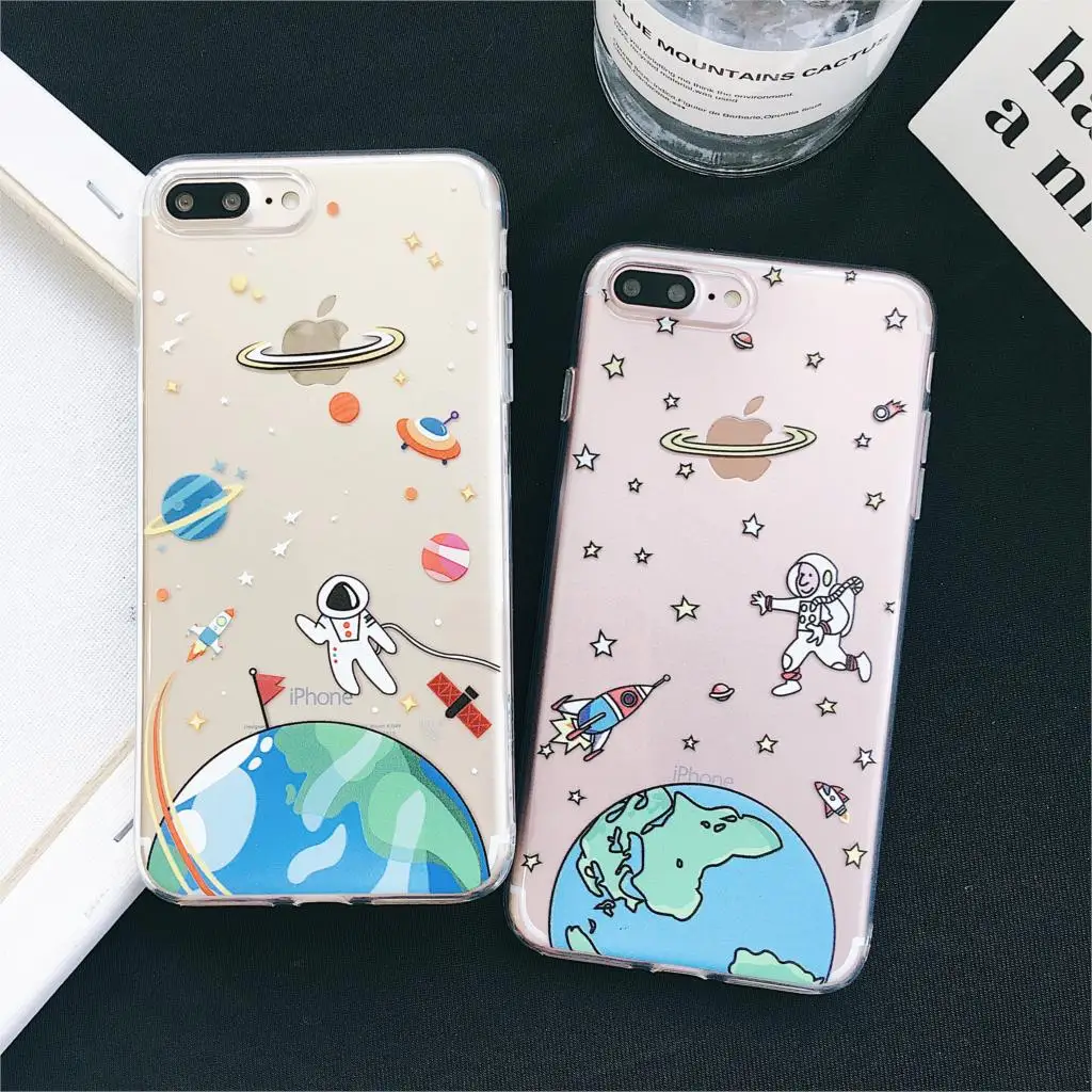 Мягкий ТПУ чехол для телефона iPhone 11 Pro Max X XR XS 8 7 plus 6 6s Забавный рисунок космонавта