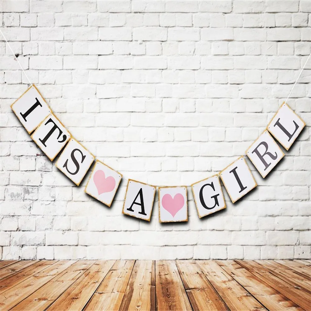 

photo booth prop Baby Shower Banner Garlands wedding Decor pink Its A Girl Bunting Birthday I Am One Party fun Favors Supplies