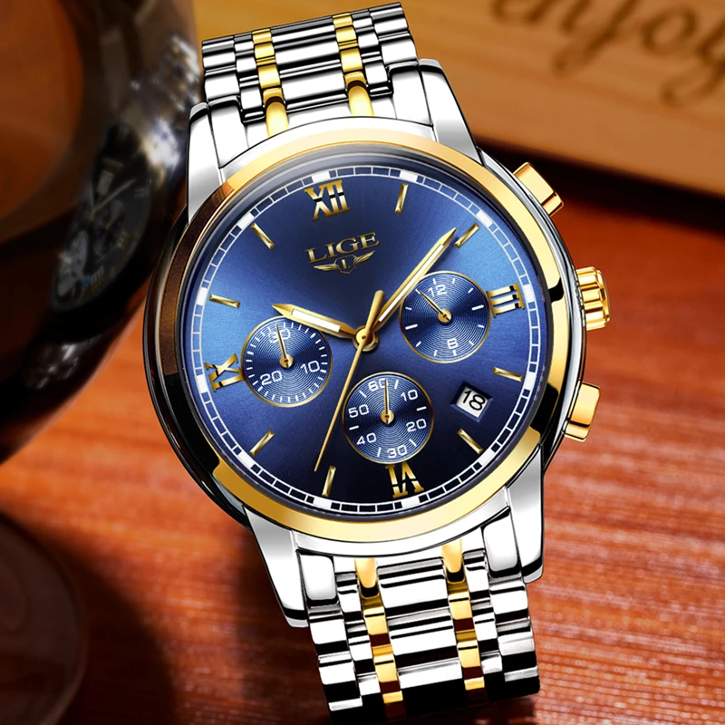 LIGE Luxury Brand Watches Men Fashion Sport Military Quartz Watch Men Full Steel Business Waterproof Clock Man Relogio Masculino