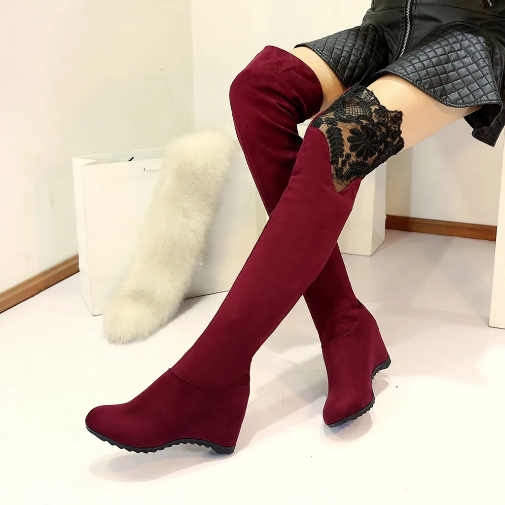 Г. Новые популярные женские ботинки осенне-зимние женские модные высокие сапоги на танкетке женские замшевые сапоги выше колена на высоком каблуке