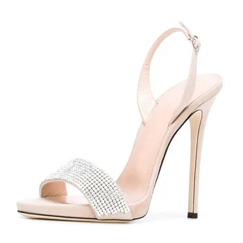 

2019 Summer High Heels Women Sandals Roman Flock Crystal Sexy Peep Toe Gladiator Sandals Strap Female Fetish Heels Shoes Woman