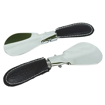 

Mini Handle Stainless Steel Practical Easy Carry Useful Meta Adjustable Professional Shoe Horn Leather Case Foldable Flexible