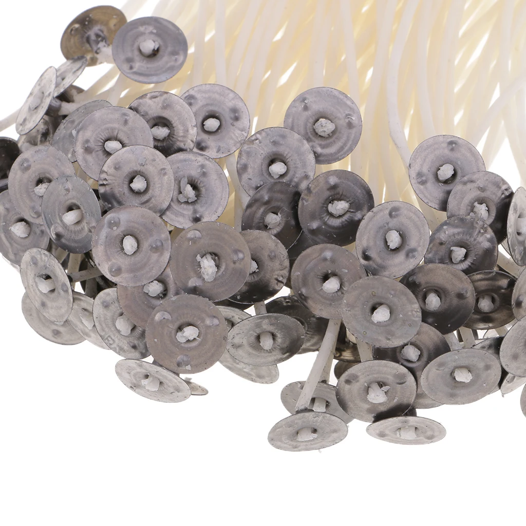 100 Pieces Pre Waxed Pre-Tabbed Cotton Candle Wicks For Candle Making Tealight Candle with Sustainer Tabs 10/12/15cm