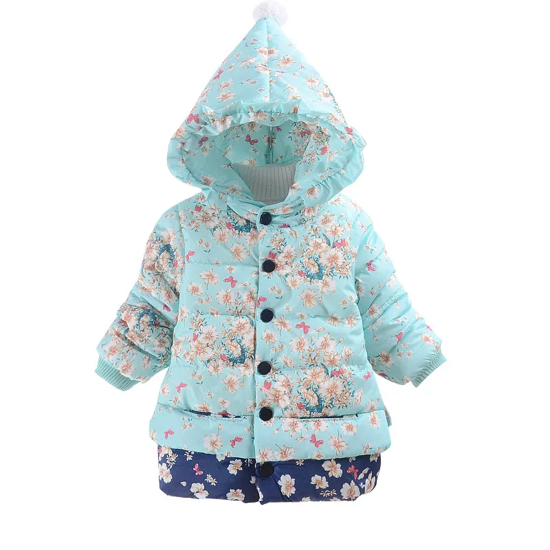 Новая детская зимняя Вельветовая теплая куртка с принтом модная пуховая куртка с капюшоном и рисунком Микки и Минни для девочек - Цвет: Небесно-голубой