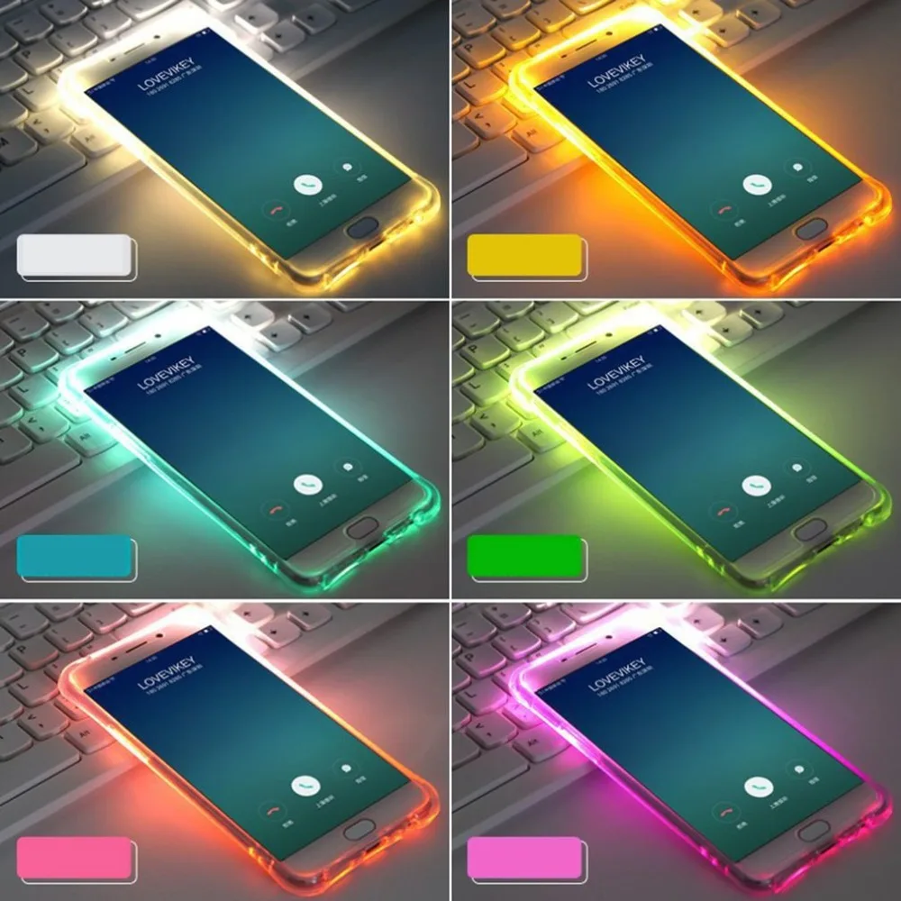 LED Flash Light Phone Case Luminous Glitter Transparent Silicone Case
