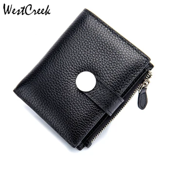 

WESTCREEK Brand Genuine Leather Women Zipper Small Wallets Female Minimalist Portable Hasp Short Coin Purse Lady Card Holders