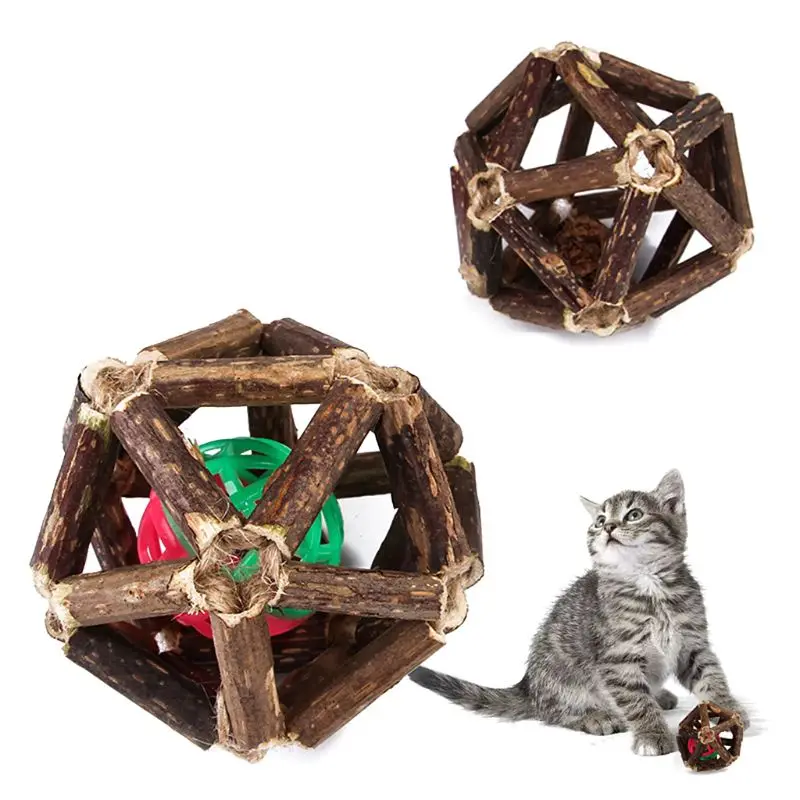 

Silvervine Catnip Hollow Wood Ball Cat Chewing Tool Teether Pain Relief Flavor Attract Bite Resistant Teething Health Pet Toy