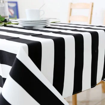 

Cheap Price Black and White Striped Table Cloth Canvas Tablecloth for Dining Room