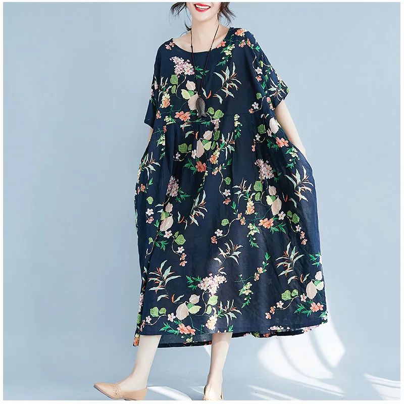 Preise Plus Größe Kleider Für Frauen 4XL 5XL 6XL 2019 Sommer Mode Kunst Drucken Floral Retro Kleid Femme Casual Lose Große größe Lange Kleid