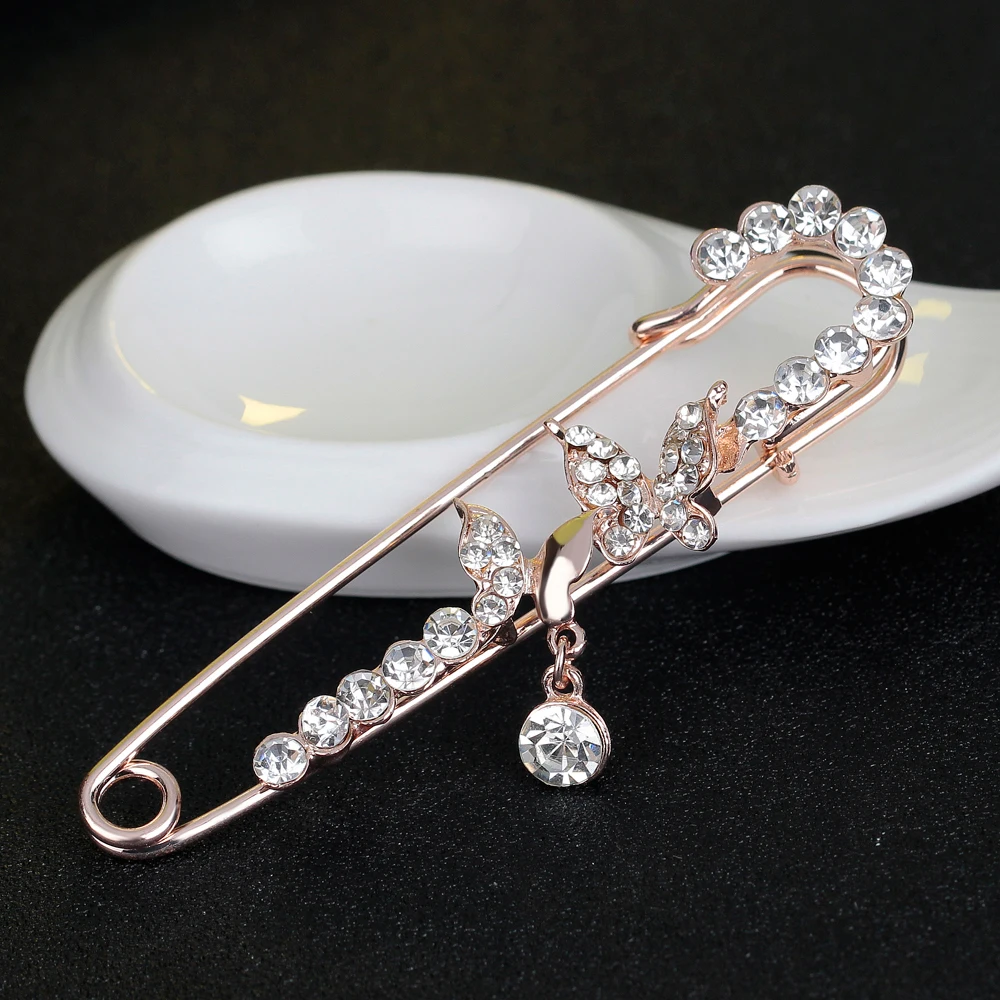 Rhinestone Butterfly Gold Color Animal Brooches Pins for Women Girls