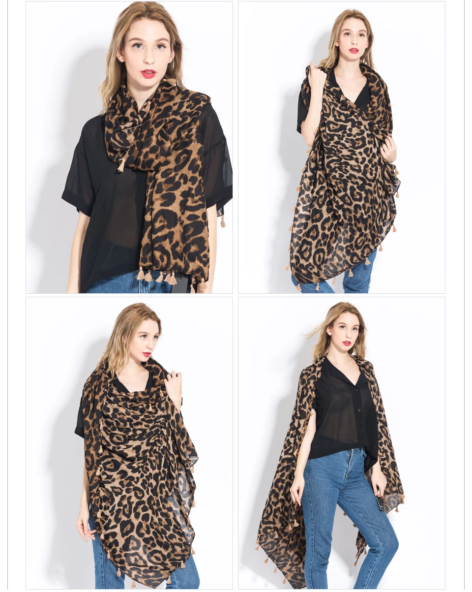 [RUNMEIFA] Fashion Women Wild Leopard print scarf shawls and wraps Sjaals famale Cotton Long Cape Shawl Scarves foulard femme