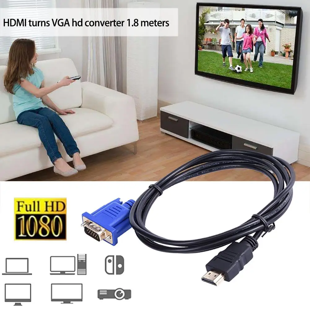 

1.8M HDMI to VGA Cable HD 1080P HDMI Male to VGA Male Video Converter Adapter for PC Laptop S10 DMI to VGA Cable