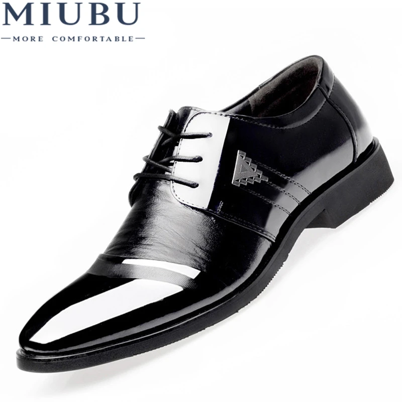 

MIUBU Men Dress Shoes Spring Business Oxfords Lace-up Flats Shoes Fashion Large Size Single Wedding Shoes Leather Shoes