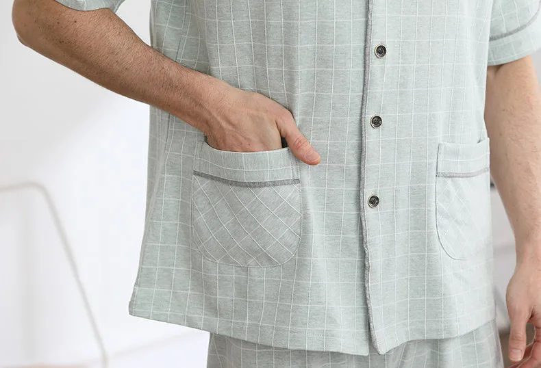 CherLemon мужские 100% Цветной хлопок Летние пижамы мужской классический Клетчатый узор пуговицах короткий рукав длинные брюки пижамы M-4XL