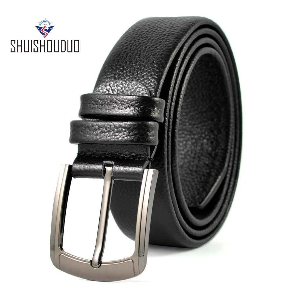 Deluxe Men's Belt Cowhide Needle Button Male Genuine Leather Litchi Manufacturer Wholesale | Аксессуары для одежды