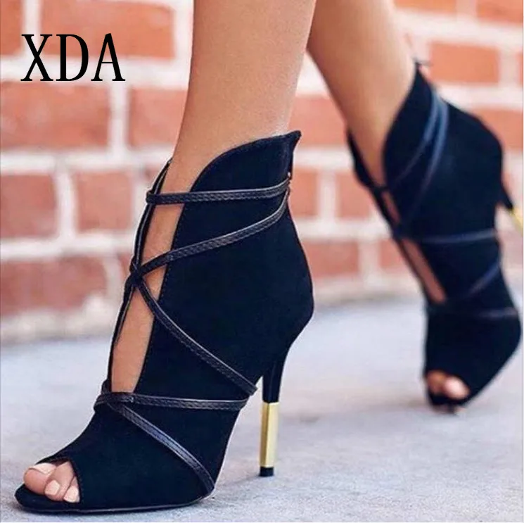 XDA/ г. Пикантные женские туфли-лодочки Модные осенние женские босоножки на высоком тонком каблуке с открытым носком и Т-образным ремешком модные босоножки на молнии Размеры 35-43