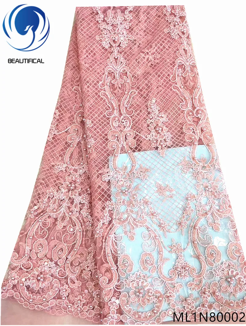

Beautifical lace fabrics french mesh net lace fabric tulle lace fabric glitter fabric hot sales with beads materials ML1N800