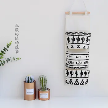 

FOURETAW Creative Canvas Nordic Style Cactus Design Pen Glasses Wallet Scissors Letter Wall Hanging Home Office Storage Bag