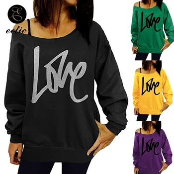 

Open Shoulder Poleron Mujer 2019 One Shoulder Pullover Sweatshirt Yellow Pink Tunic Cute Love Oversized Korean Hoodies Women