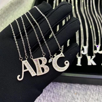 

Solid 925 Sterling Silver Zircon Letter Collar Necklace Crystal Square Zircon Name 26 Initial Statement Custom Necklace Jewelry