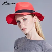 Maocwee унисекс шерсть фетровых шляпа с полосатой лентой Европейский США Для мужчин Для женщин Джаз чувствовал фетровой шляпе Кепки официальная Вечеринка Кепки Панама шапки