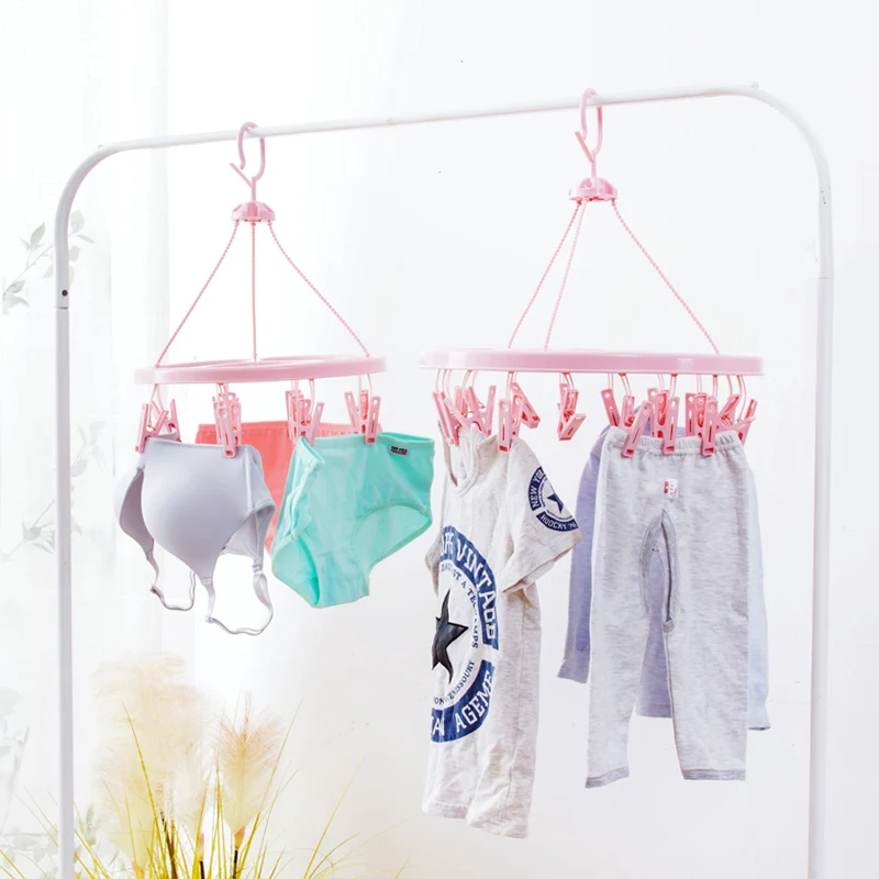 

24/18/12 Clips Kids Plastic Drying Hanger Rack Rotating Windproof Drying Rack For Socks Underwear Panties Useful Cloth Racks