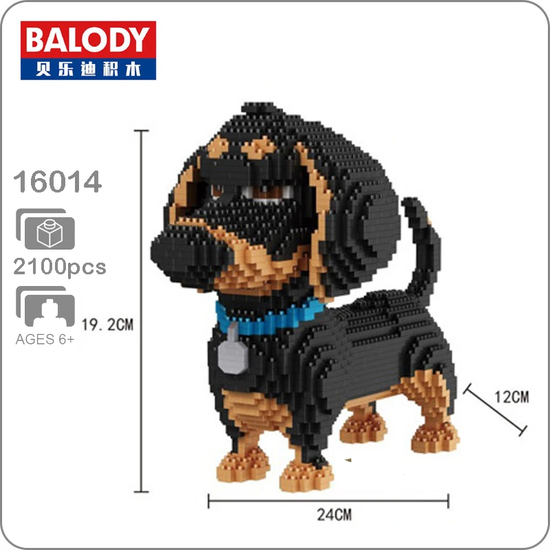 BS Micro Diamond Mini Building Nano Blocks Toy Dachshund Black Dog Pet Animal