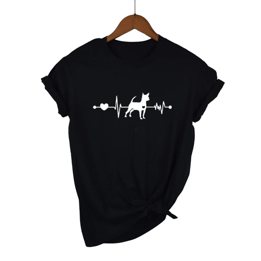 

Heartbeat Chihuahua Dog Lovers Girlfriend Gift T Shirt Heartbeat Paw Dogs Tshirt Women Short Sleeve Cotton Top Tees Haraj